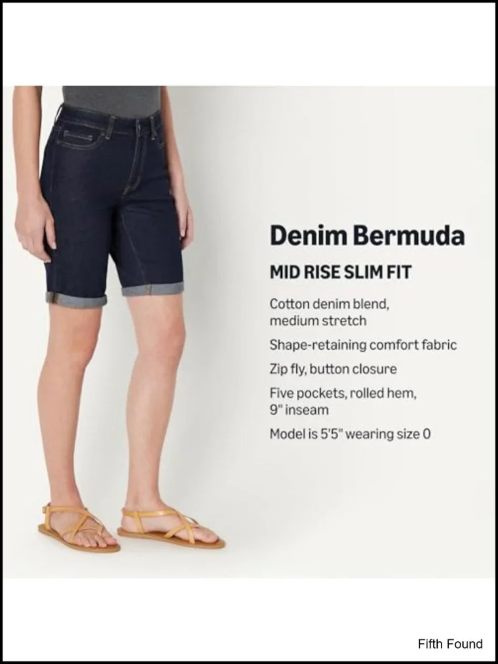 Mid-Rise Stretchy Denim Bermuda Shorts with Pockets, Rolled Cuff